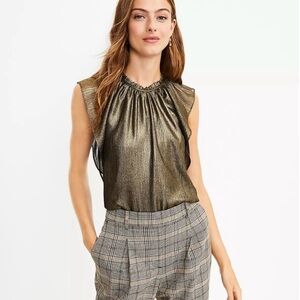NWT Ann Taylor Loft Metallic Gold Sheer Blouse